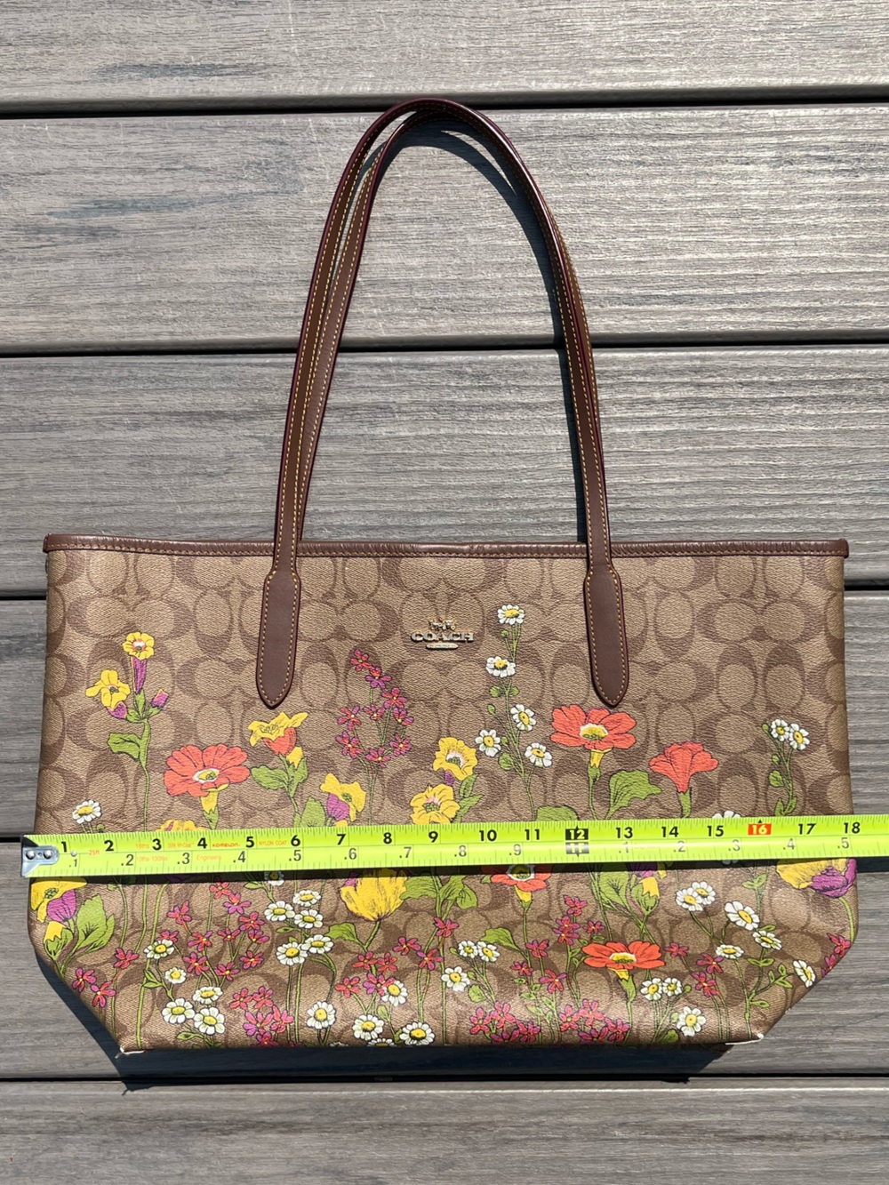 Coach; Large City Tote; Signature Brown Monogram; Multicolor Garden Floral Print - Picture 4 of 16